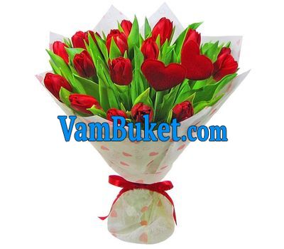Bouquet of flowers from 21 red tulips