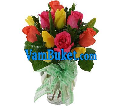 Bouquet of 11 multi-colored tulips