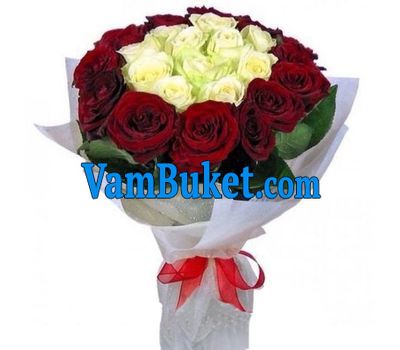 Bouquet of 15 red and 12 white roses