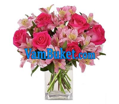 Bouquet of flowers from 7 roses and 6 alstroemerias