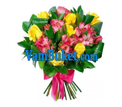 Bouquet of flowers from 7 roses and 6 alstroemerias
