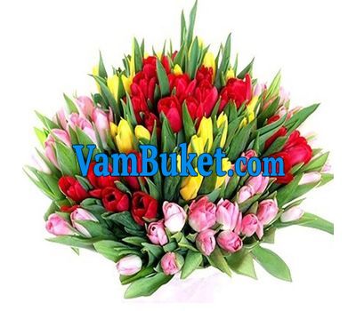 Bouquet of 101 different colored tulips