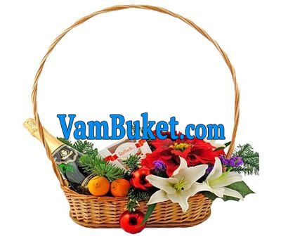 Новорічний кошик з квітами і фруктами