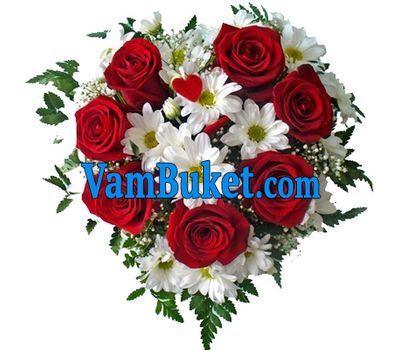 Heart of 7 roses and 4 chrysanthemums