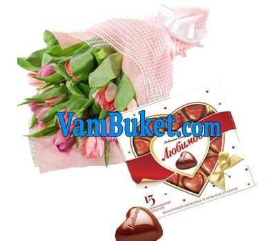 Tulips with a heart of chocolates